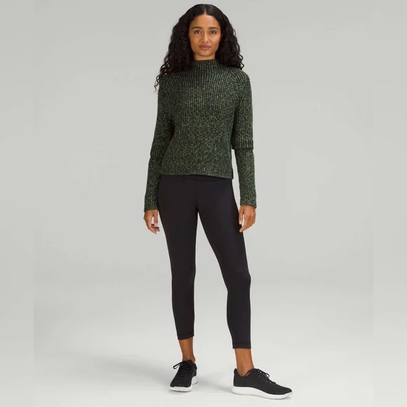 Lululemon Cotton-Cashmere Blend Mock Neck Sweater- Green and Black Knit - Picture 3 of 6